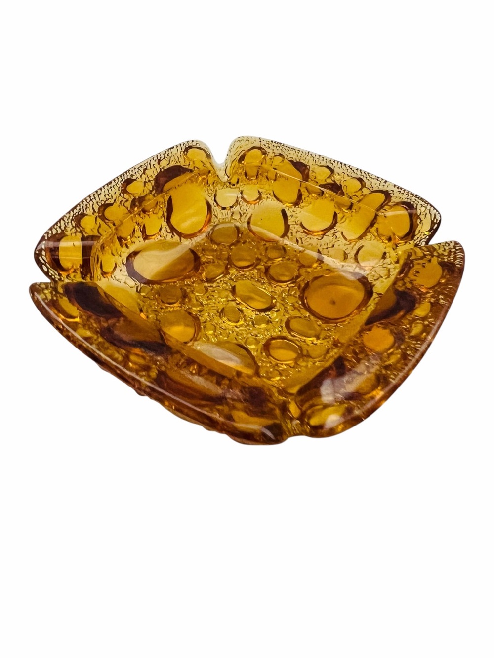 Vintage Amber Art Glass Bubble Ashtray